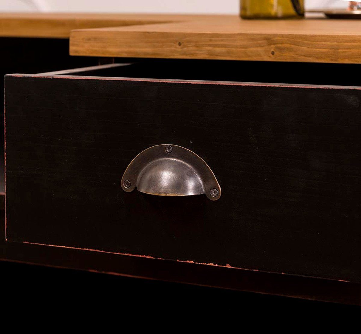 Casa Padrino Barschrank Landhausstil Thekenschrank Antik Schwarz / Naturfarben 220 x 65 x H. 107 cm - Ladentheke mit Schubladen und Ablagefächer