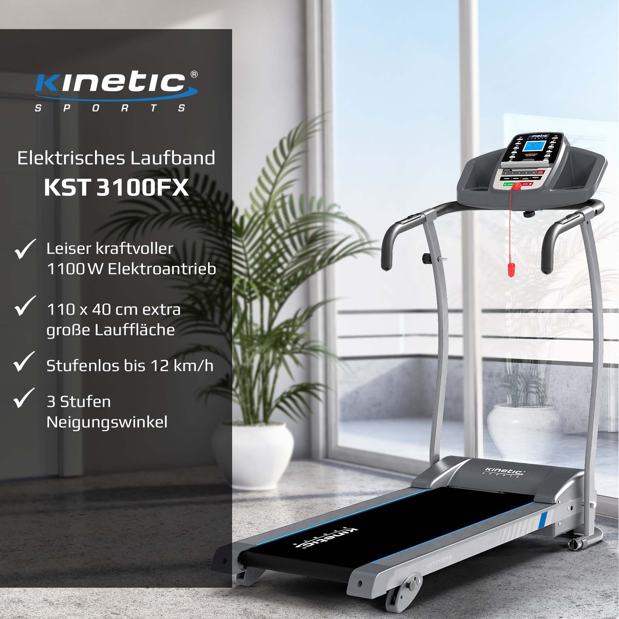 Kinetic Sports Laufband KST3100FX, klappbar mit LCD Display, 1100 W Motor, 1- 12 km/h