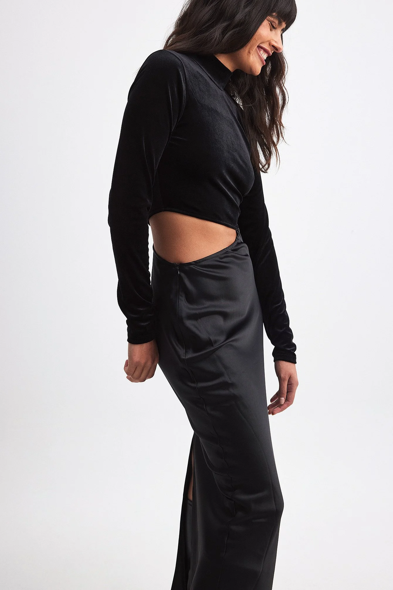 Maxikleid aus Samt und Satin