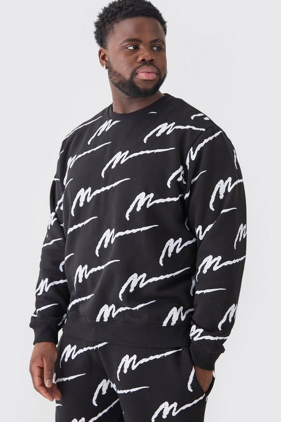 Plus Oversize Sweatshirt mit Man Signature Print