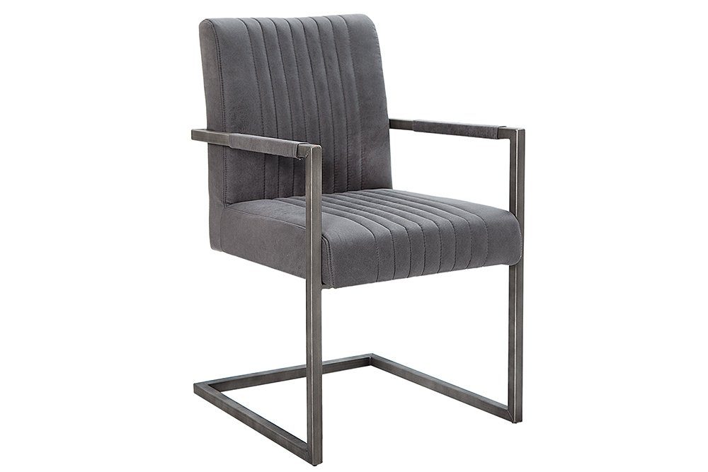 riess-ambiente Freischwinger BIG ASTON vintage grau / grau, Esszimmer · Microfaser · Armlehne · Industrial