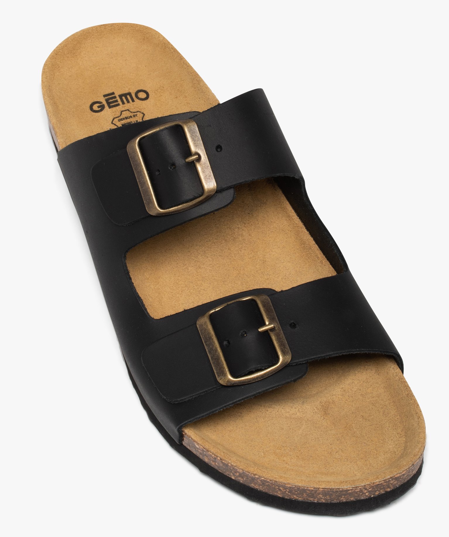 Mules homme à double brides à boucle unies noir noir | GEMO