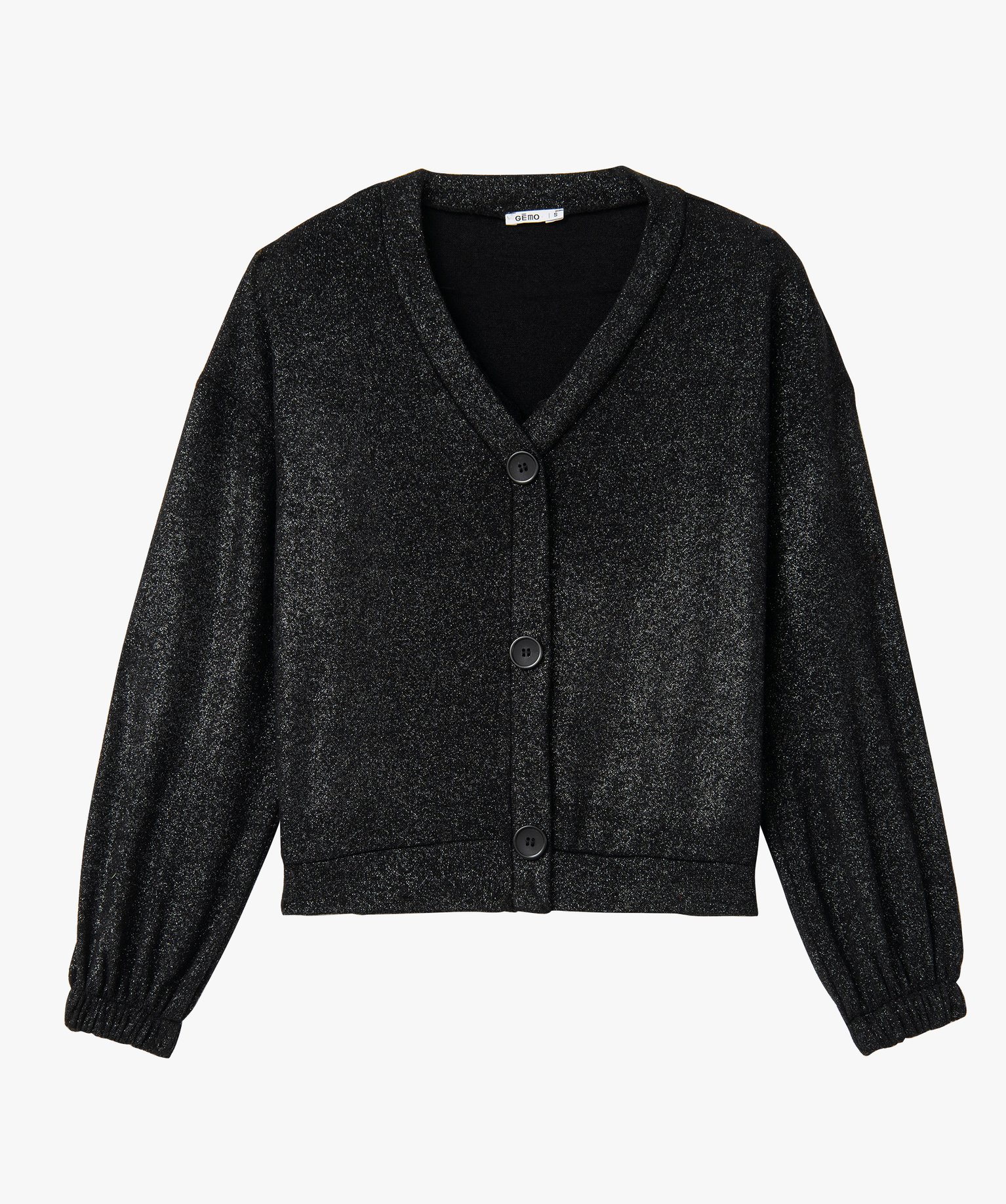 Pull femme à col V en maille pailletée noir | GEMO