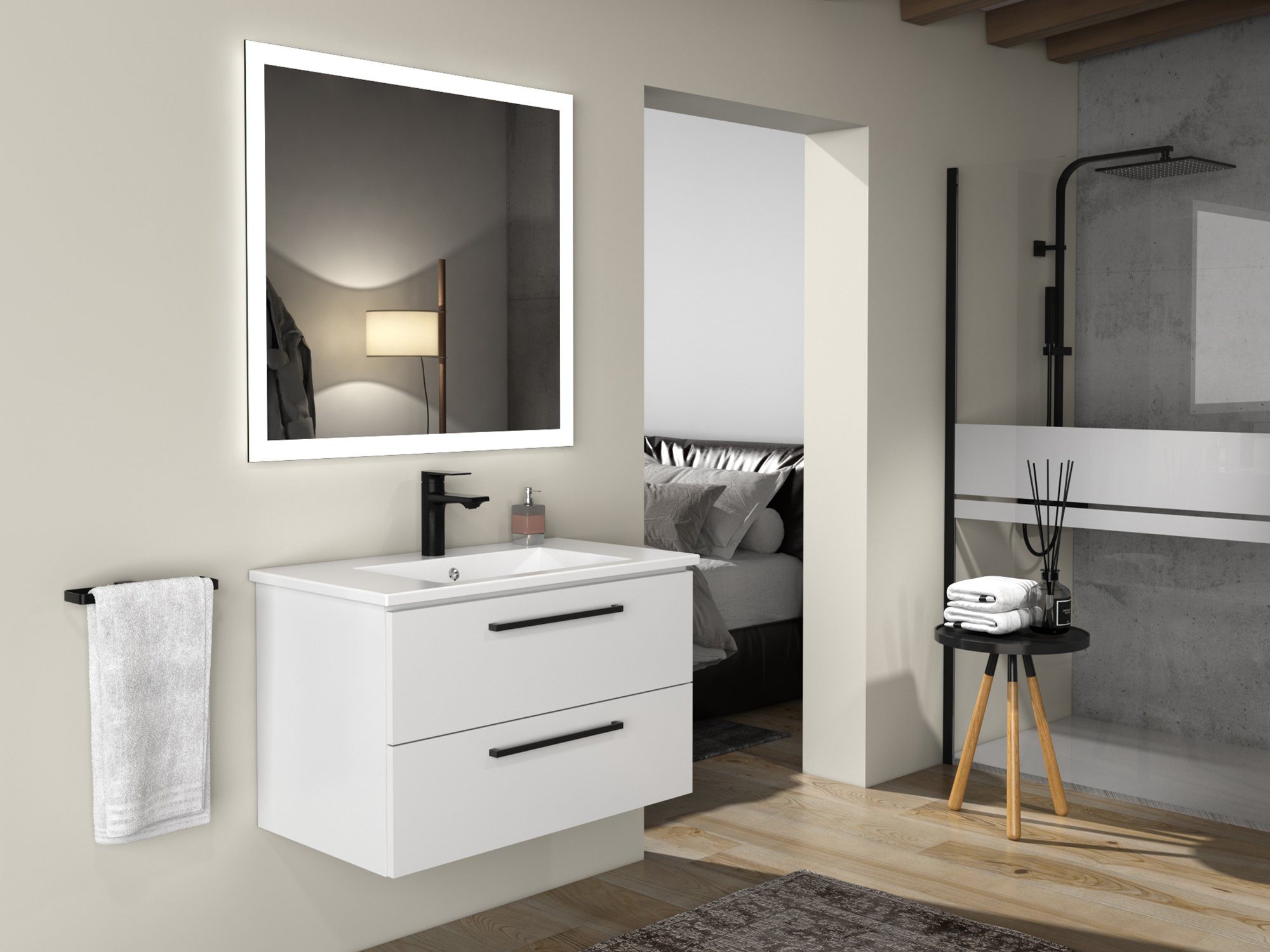 Aqua Bagno Badmöbel-Set Badmöbel 80cm inkl. Keramikwaschtisch Möbel-Wascht, (2-St)