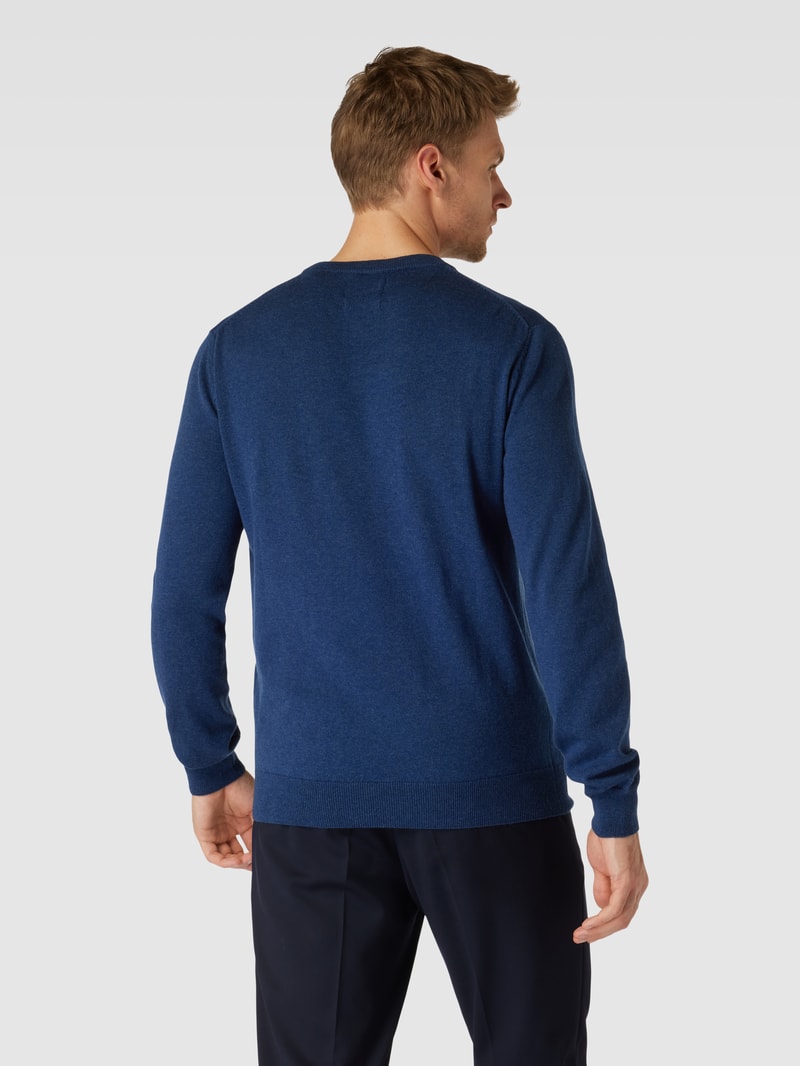 Strickpullover mit Rundhalsausschnitt und Label-Stitching in marineblau meliert