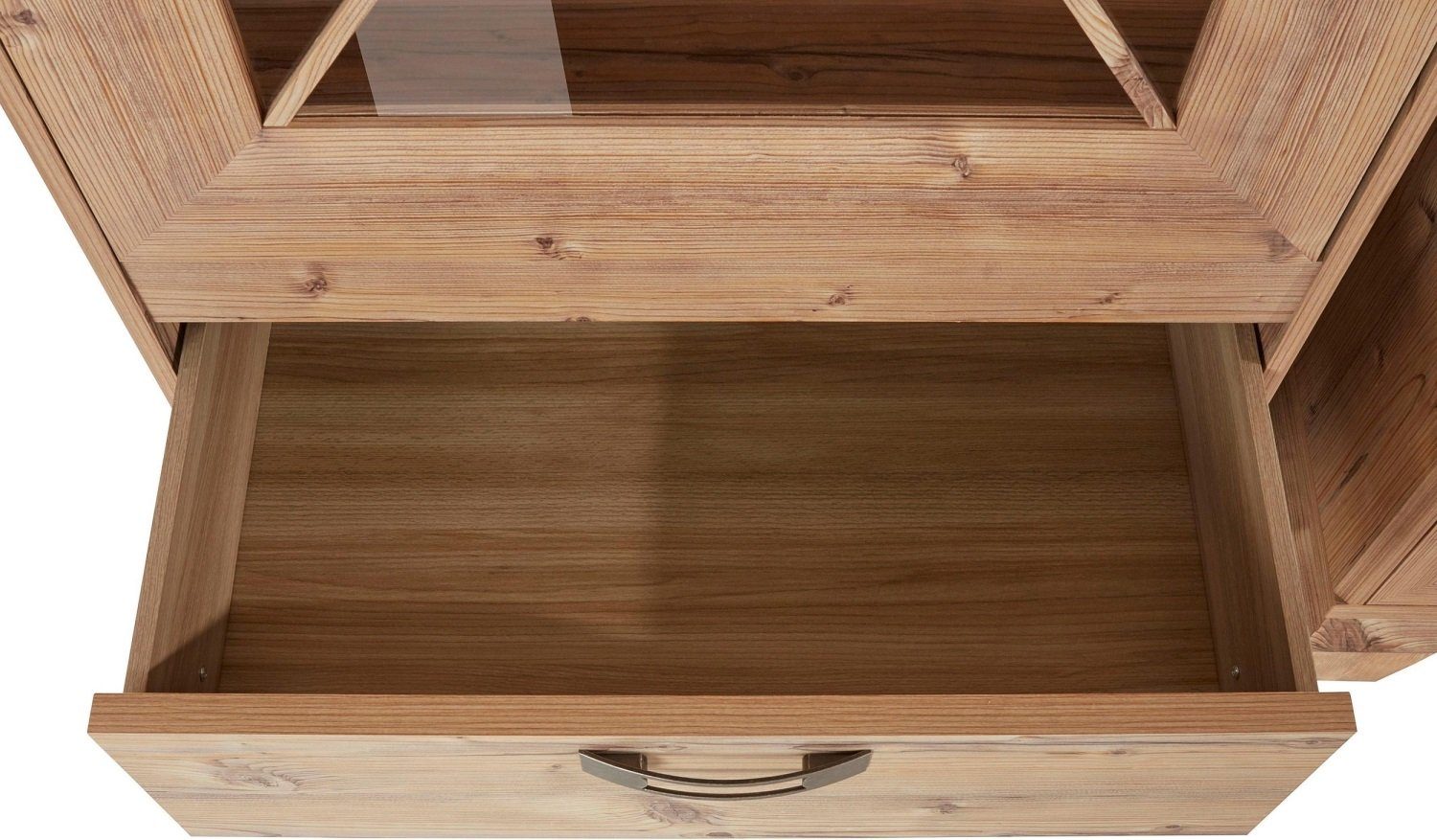 möbel-direkt.de Wohnwand Nepal, (Komplett Set, 4-St., Standvitrine + Hochkommode + Wandboard + TV- Schrank), inklusive Beleuchtung