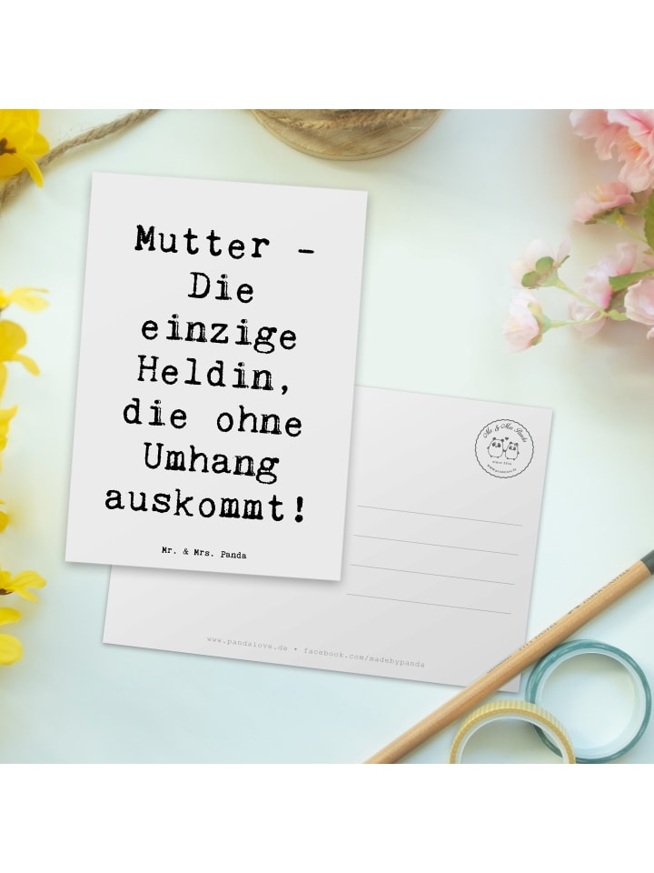 Mr. & Mrs. Panda Postkarte Heldin Mutter mit Spruch in Weiß günstig kaufen onesize