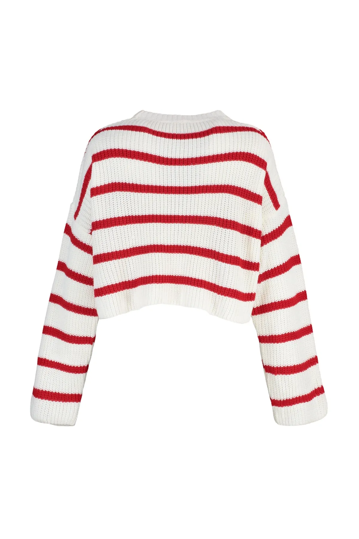 Trendyol Collection  Ecrufarbener, kurzer Strickpullover mit Streifenmuster TWOAW23KZ00390