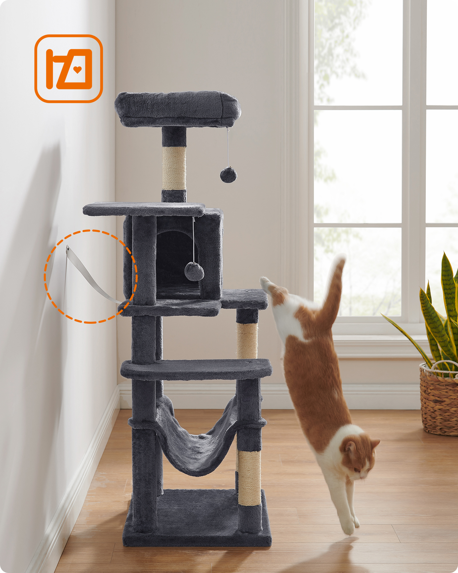 FEANDREA Kratzbäume FEANDREA Katzenbaum 142cm rauchgrau dunkelgrau
