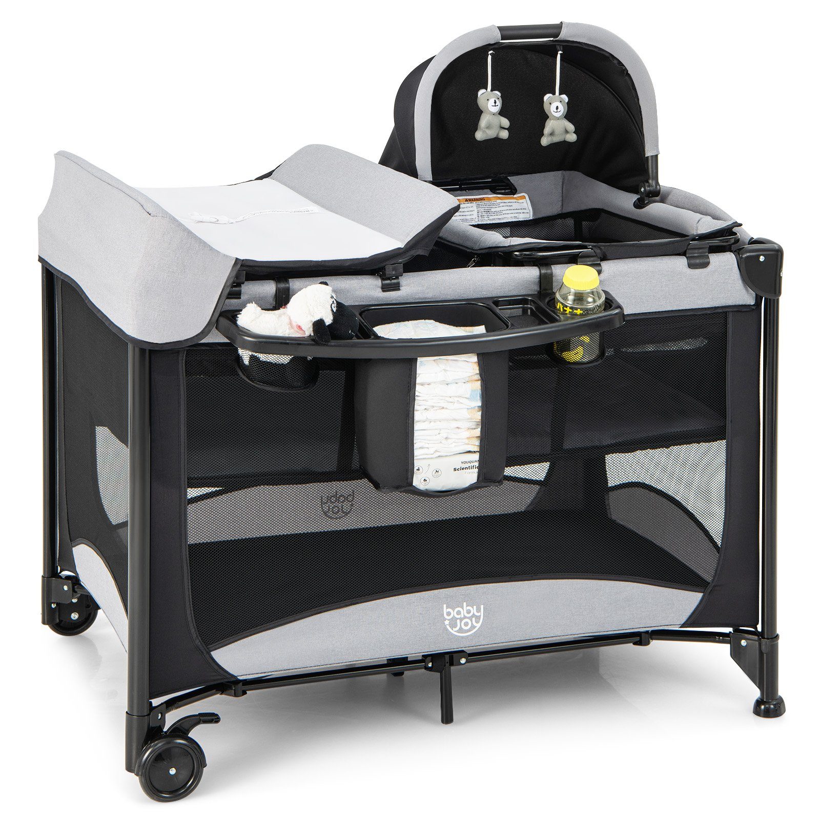 COSTWAY Baby-Reisebett, mit Matratze & Wickeltisch, 110 x 78 x 78 cm