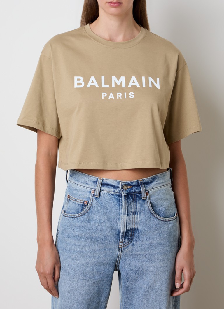 Zkrácené tričko Balmain z organické bavlny s potiskem loga