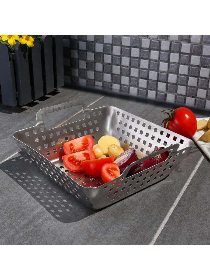 GAUMENKICK Gemüsekorb Grillschale Grillkorb Edelstahl H: 6,9cm in silber günstig kaufen onesize