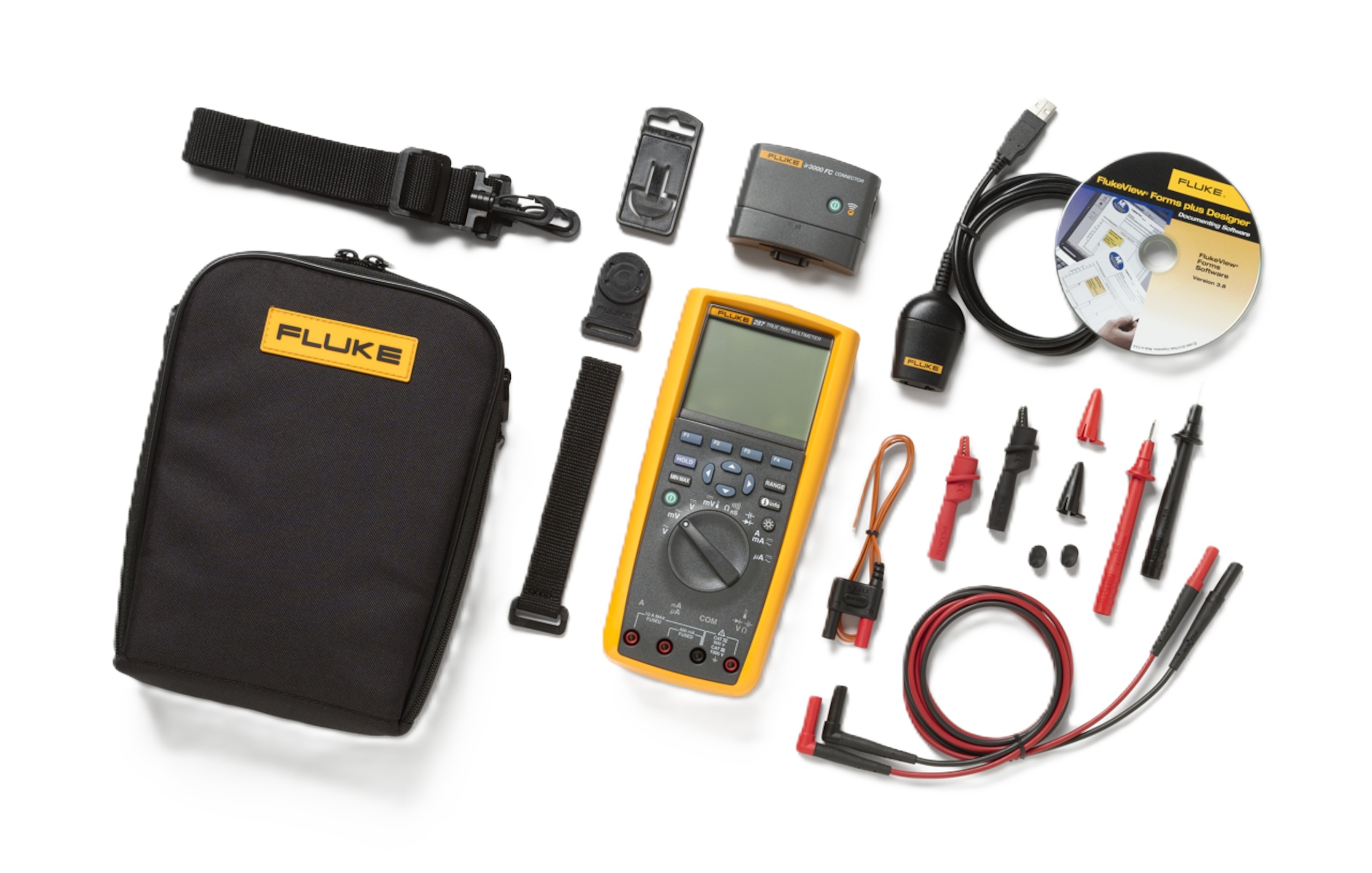 Kit combinado Fluke 4699316 FLK-287/FVF/IR3000 com o multímetro Fluke 287 e o software FlukeView.