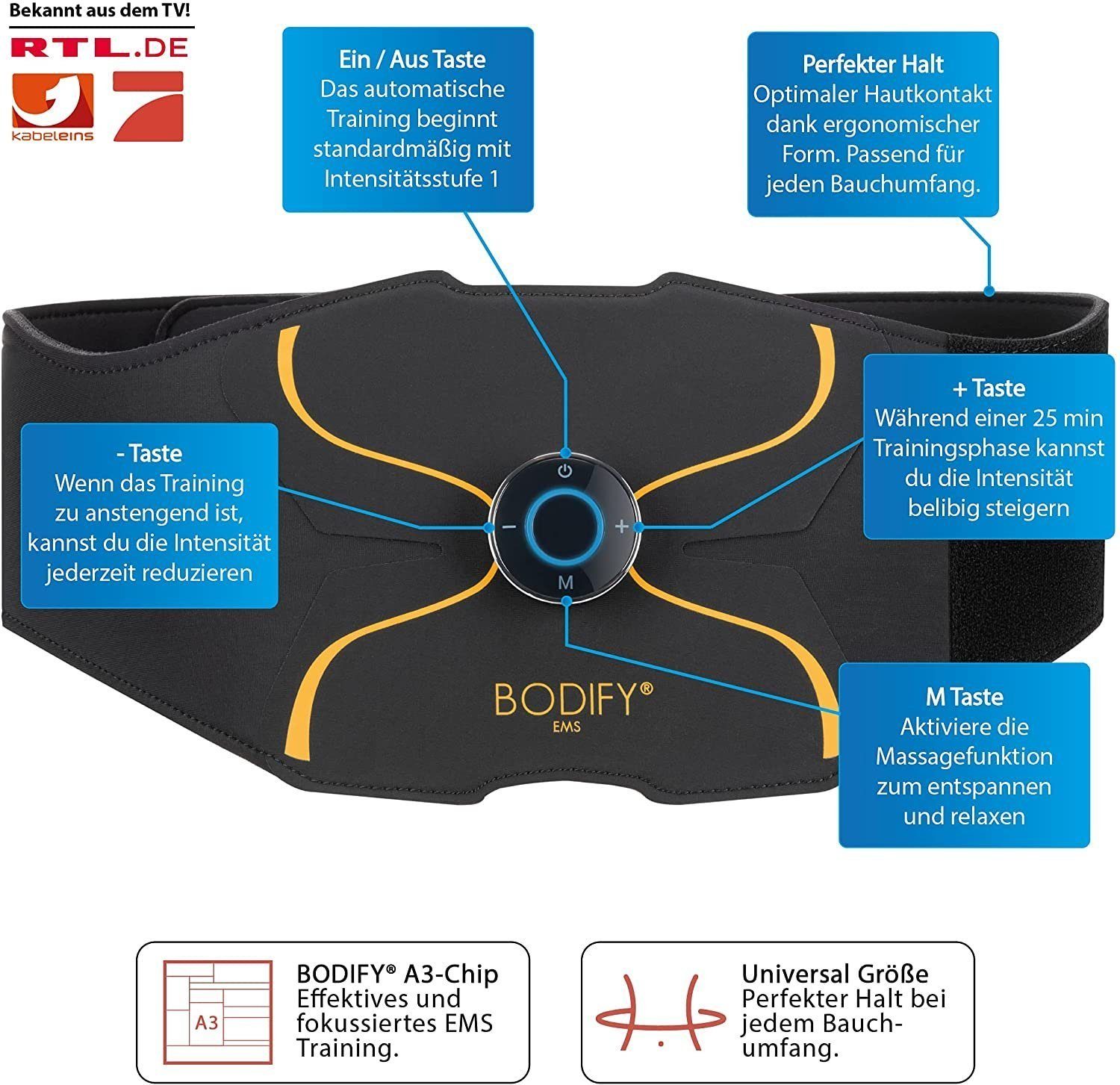 BODIFY EMS-Bauchmuskeltrainer Pro - EMS Trainer - Gezielte Stimulation der Bauch Muskulatur