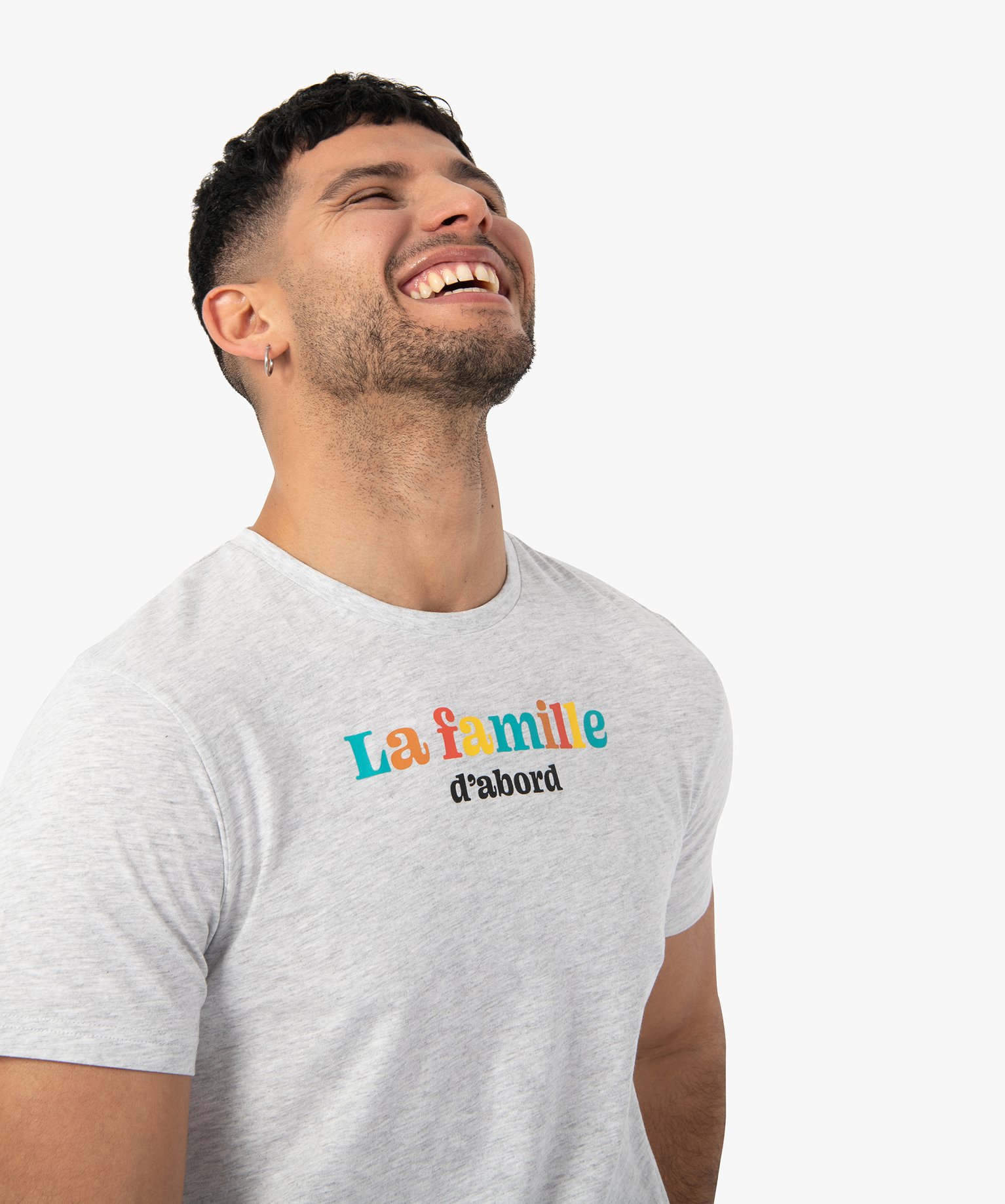 Tee-shirt homme à manches courtes message famille gris | GEMO