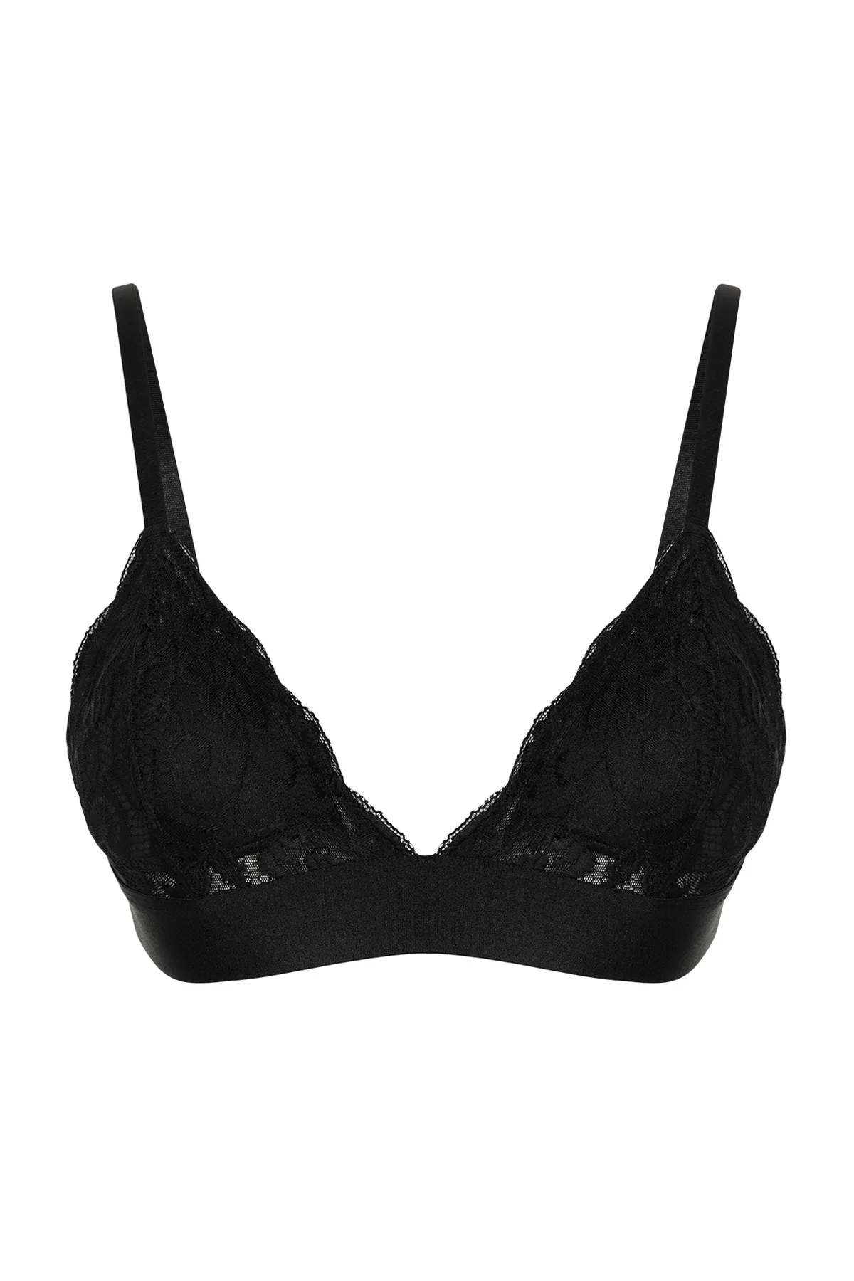 Trendyol Collection  Schwarzer, kappenloser Triangel-Strick-BH mit Schnürriemen aus Spitze THMSS24SU00056