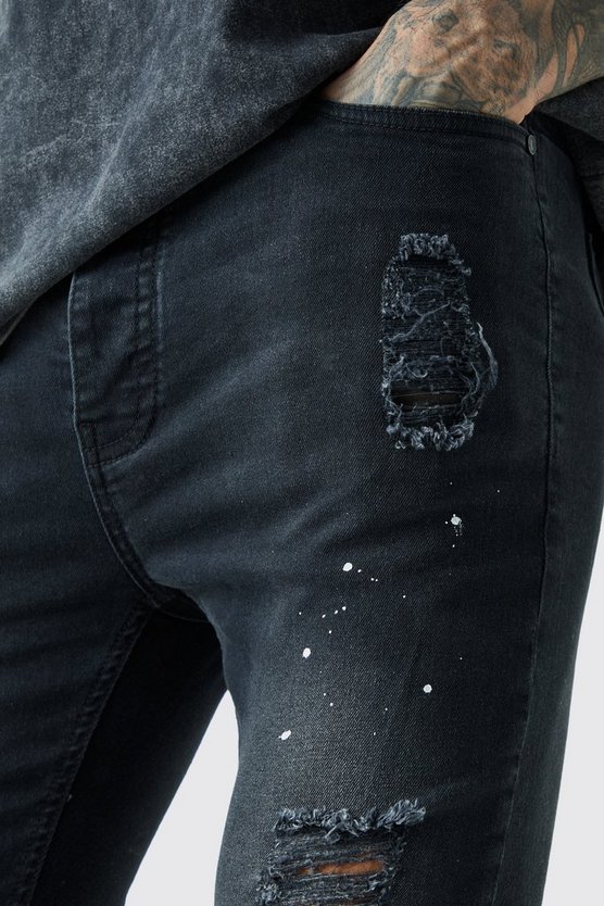 Tall zerrissene Super Skinny Jeans mit Farbspritzern