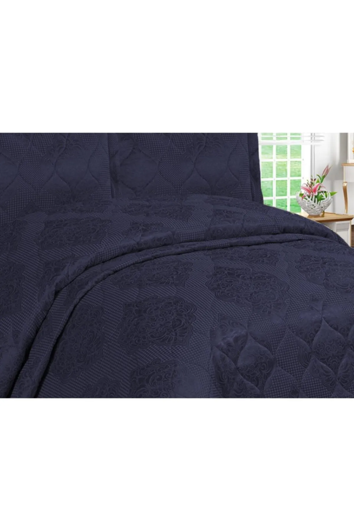 Çeyiz Diyarı  Zitronengesteppte Tagesdecke für Doppelbett – Marineblau