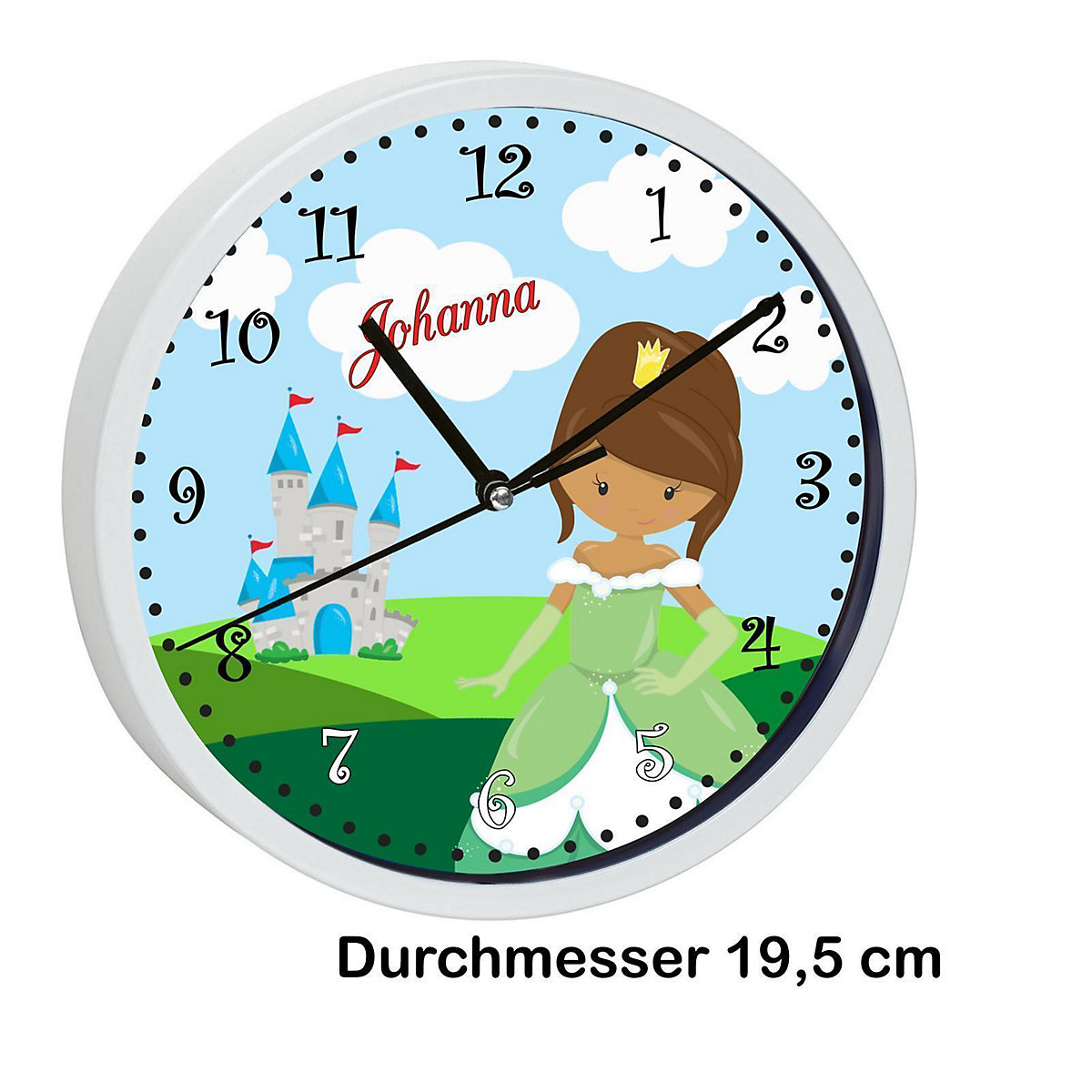 Kinder Wanduhr personalisiert mit Name Prinzessin