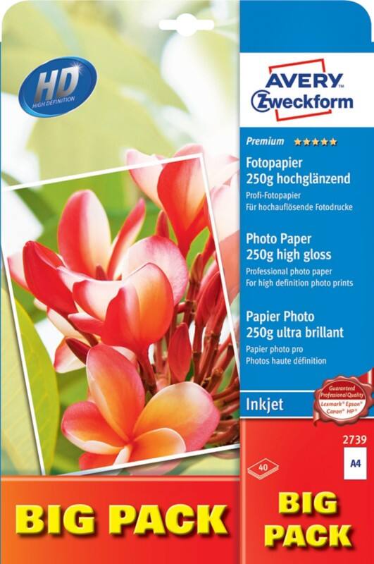AVERY Zweckform Inkjet Fotopapier Hochglänzend DIN A4 250 g/m² Weiß 40 Blatt