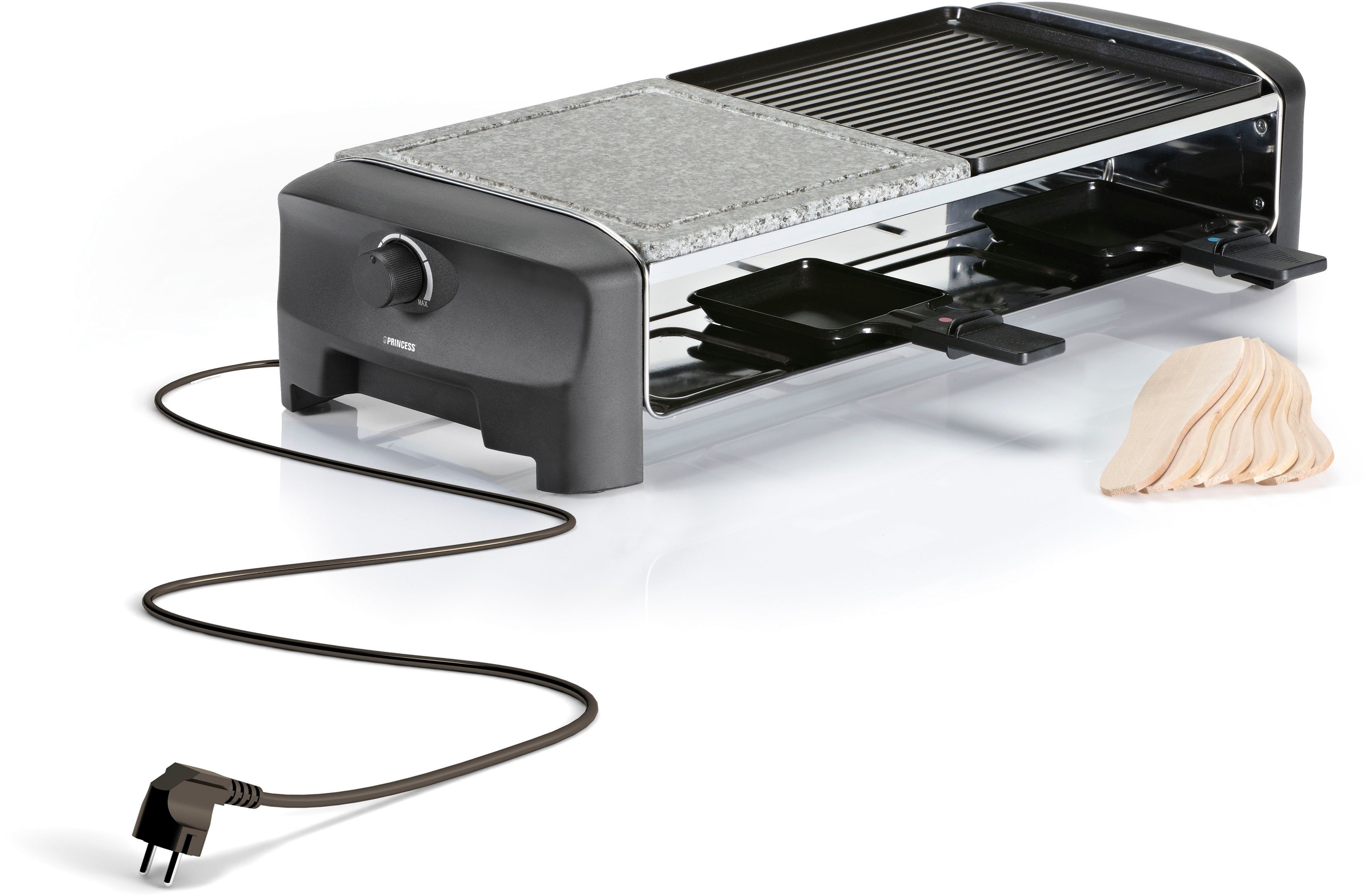 PRINCESS Raclette 8 Stone & Grill Party 162820, 8 Raclettepfännchen, 1300 W