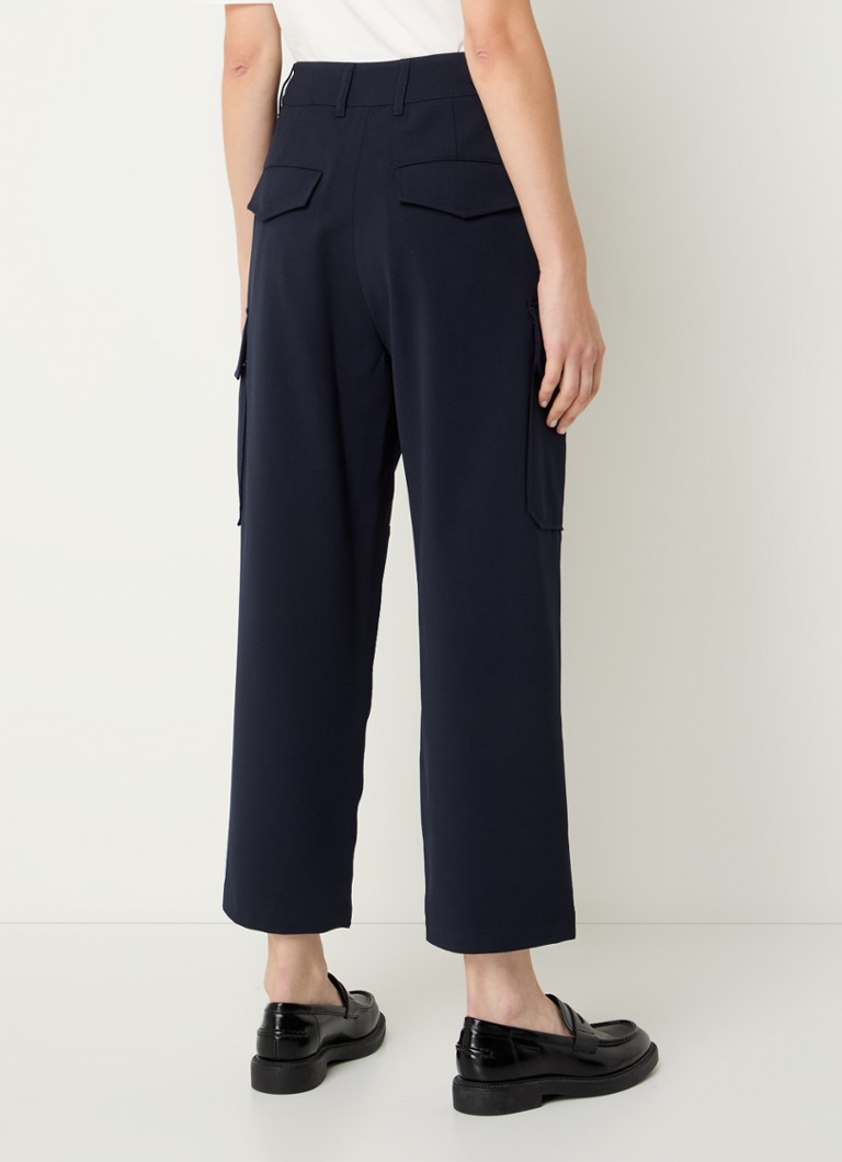 MaxMara Boris high waist loose fit cropped cargo trousers in virgin wool blend with side pockets