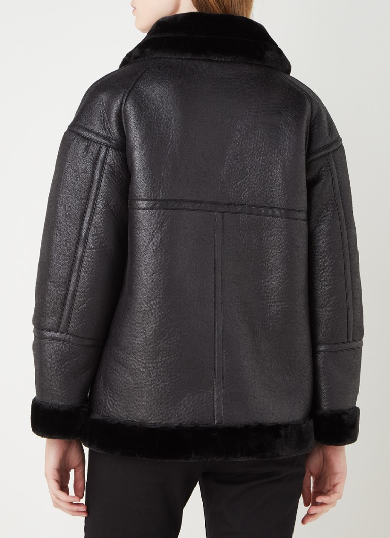 Whistles Lauren faux leather shearling coat with faux fur lining
