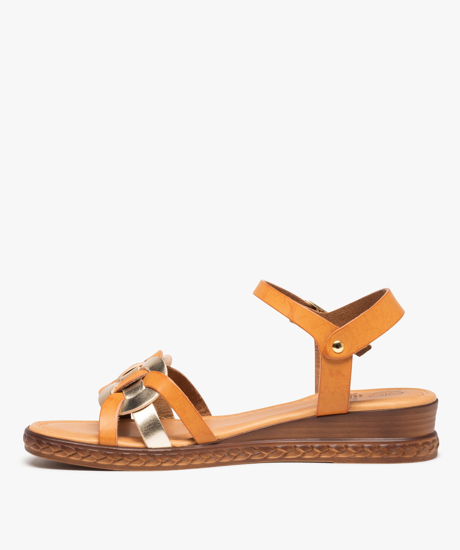 Sandales femme avec brides bicolore et semelle compensée or | GEMO