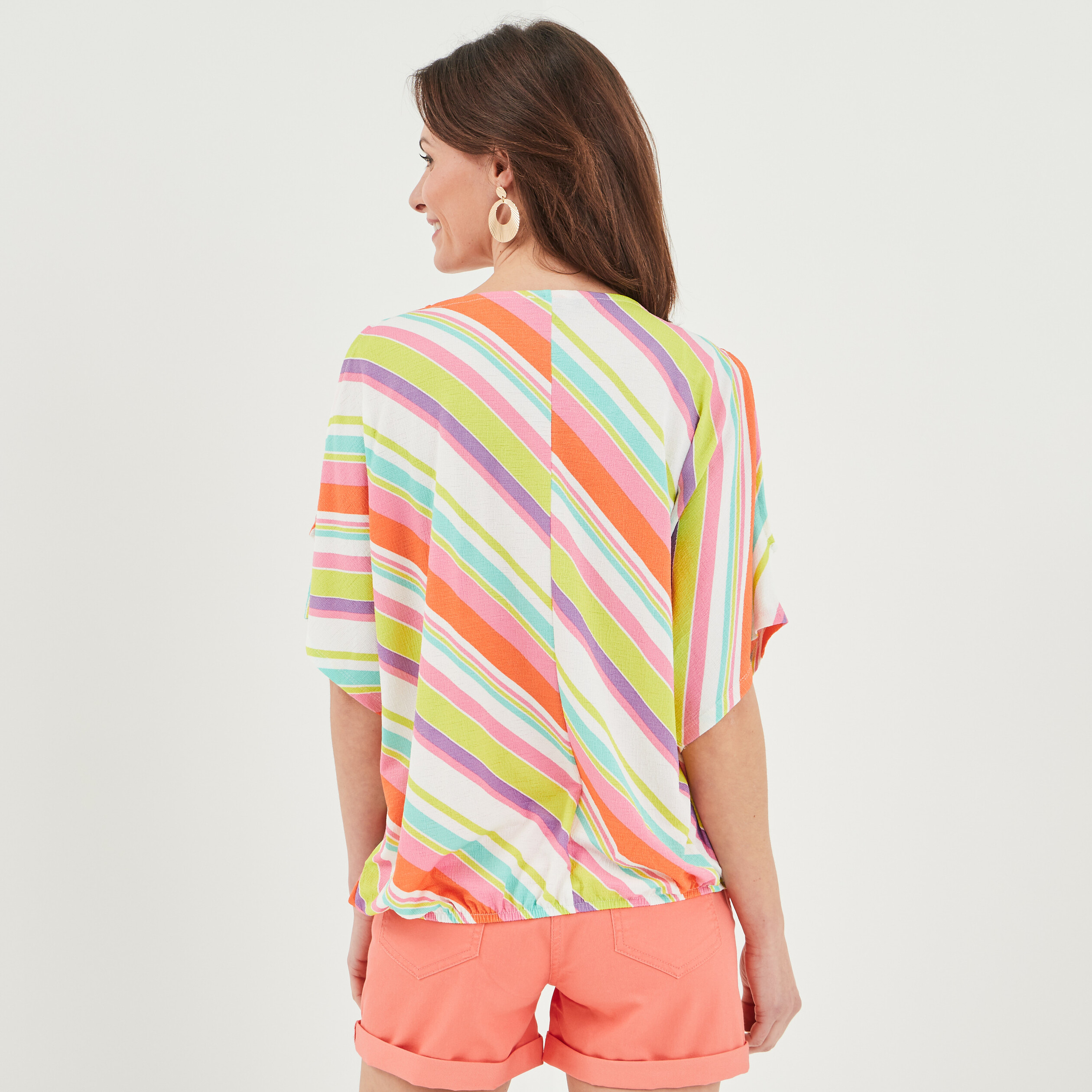 T-shirt détail bijou manches courtes ecru femme | La Halle