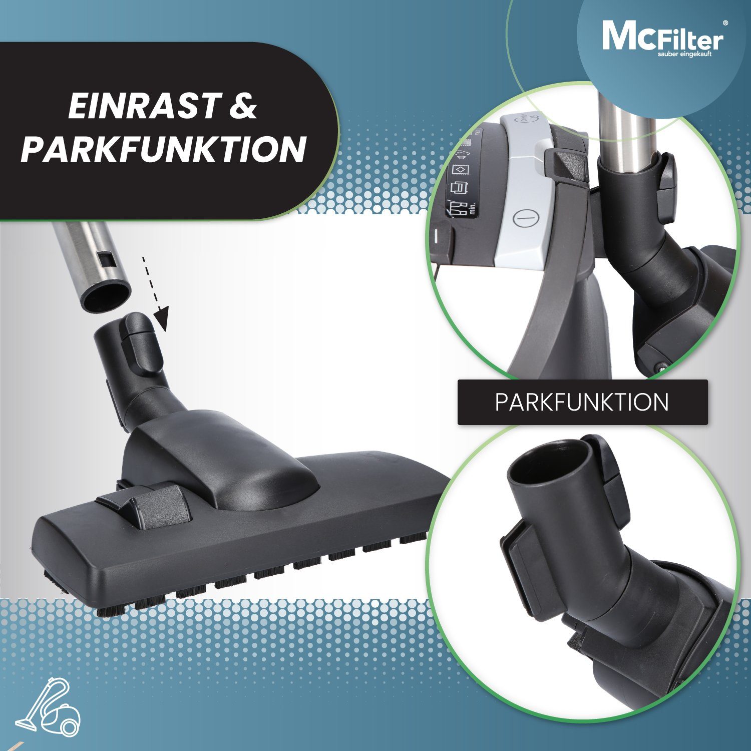 McFilter Kombidüse Düse Staubsaugerdüse, passend für alle Miele Staubsauger, 35mm, (1-tlg), Einrast- & Parkvorrichtung, Gelenk, umschaltbar, Fadenheber