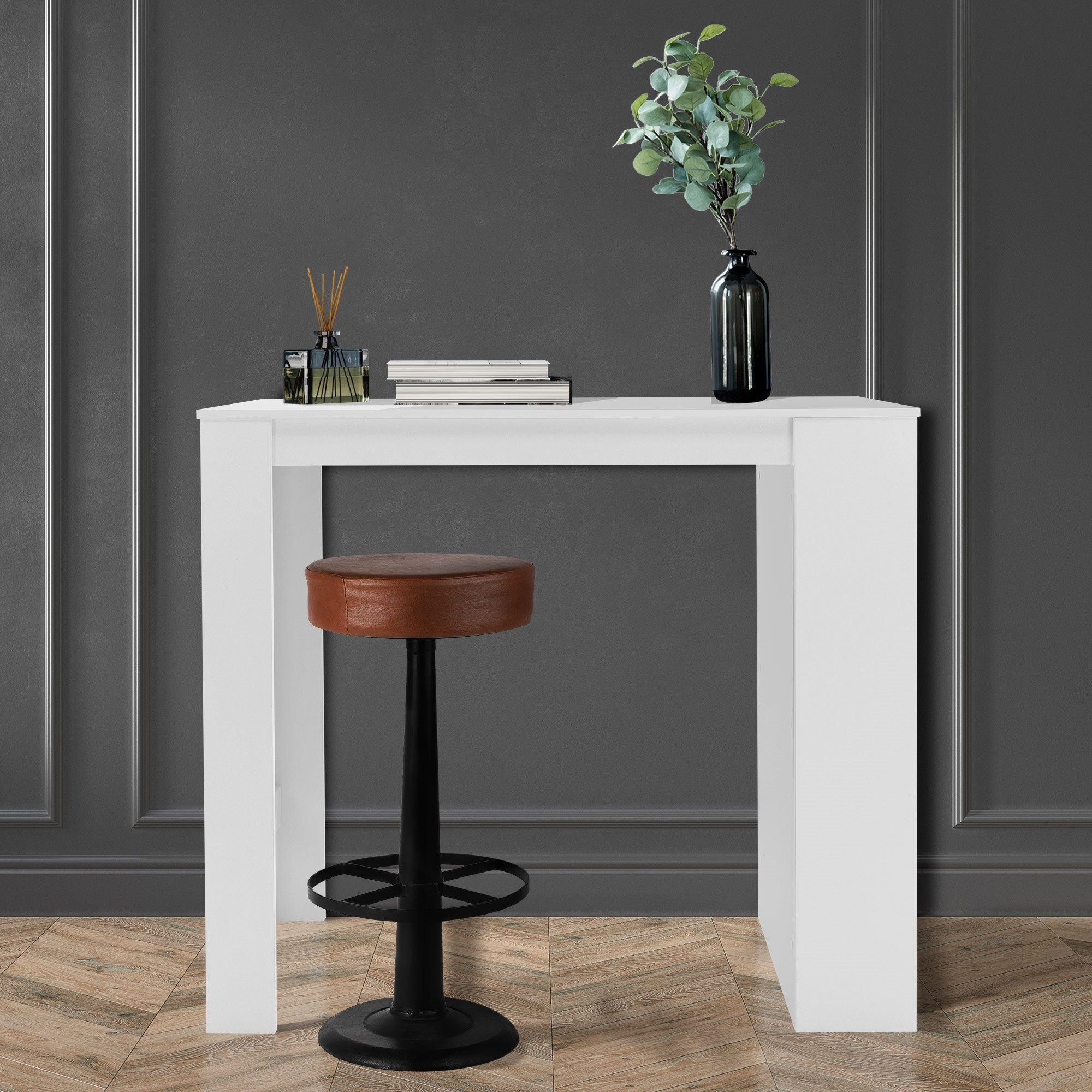 ML-DESIGN Bartisch Stehtisch Bartresen Bistrotisch Tresentisch Bartheke Küchentheke, Weiß 117x106x57cm 3-stufigem Regal viel Stauraum Modern