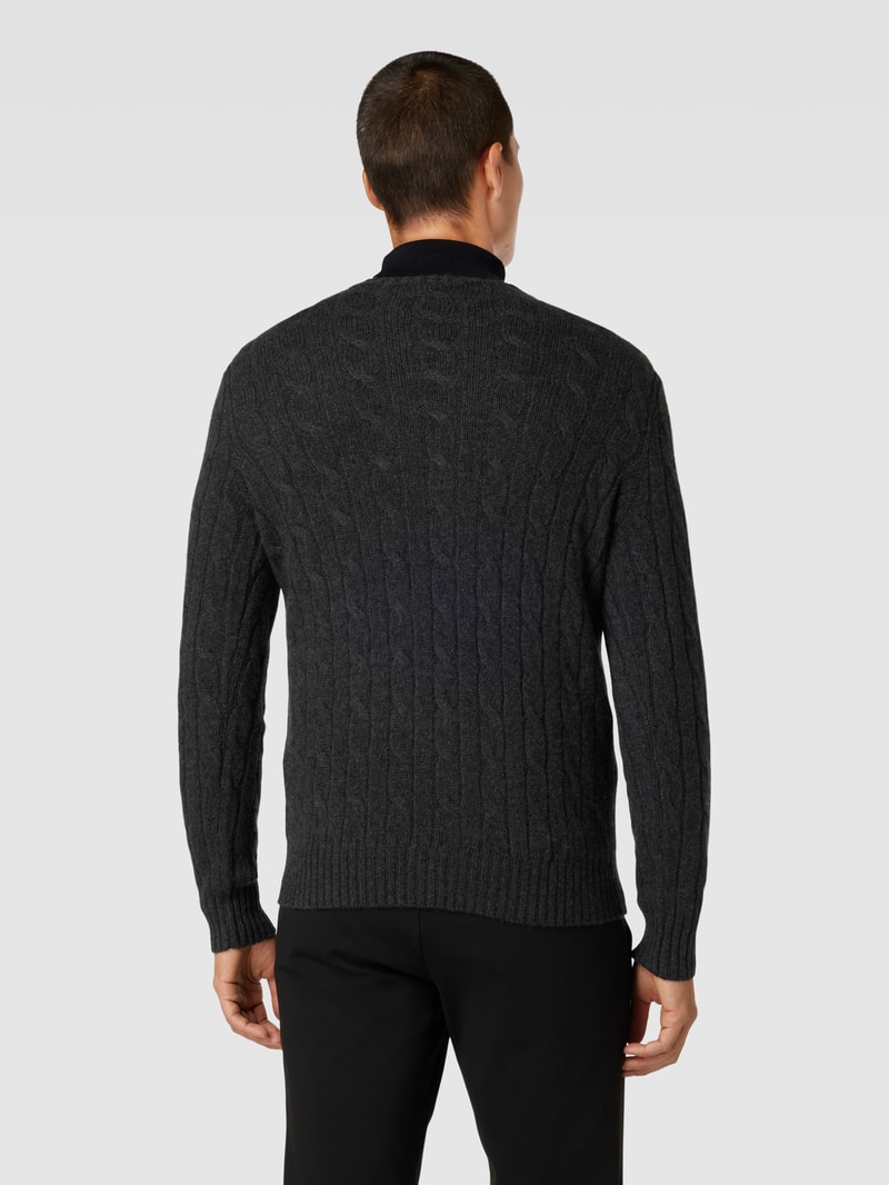 Kaschmirpullover mit Zopfmuster in dunkelgrau meliert