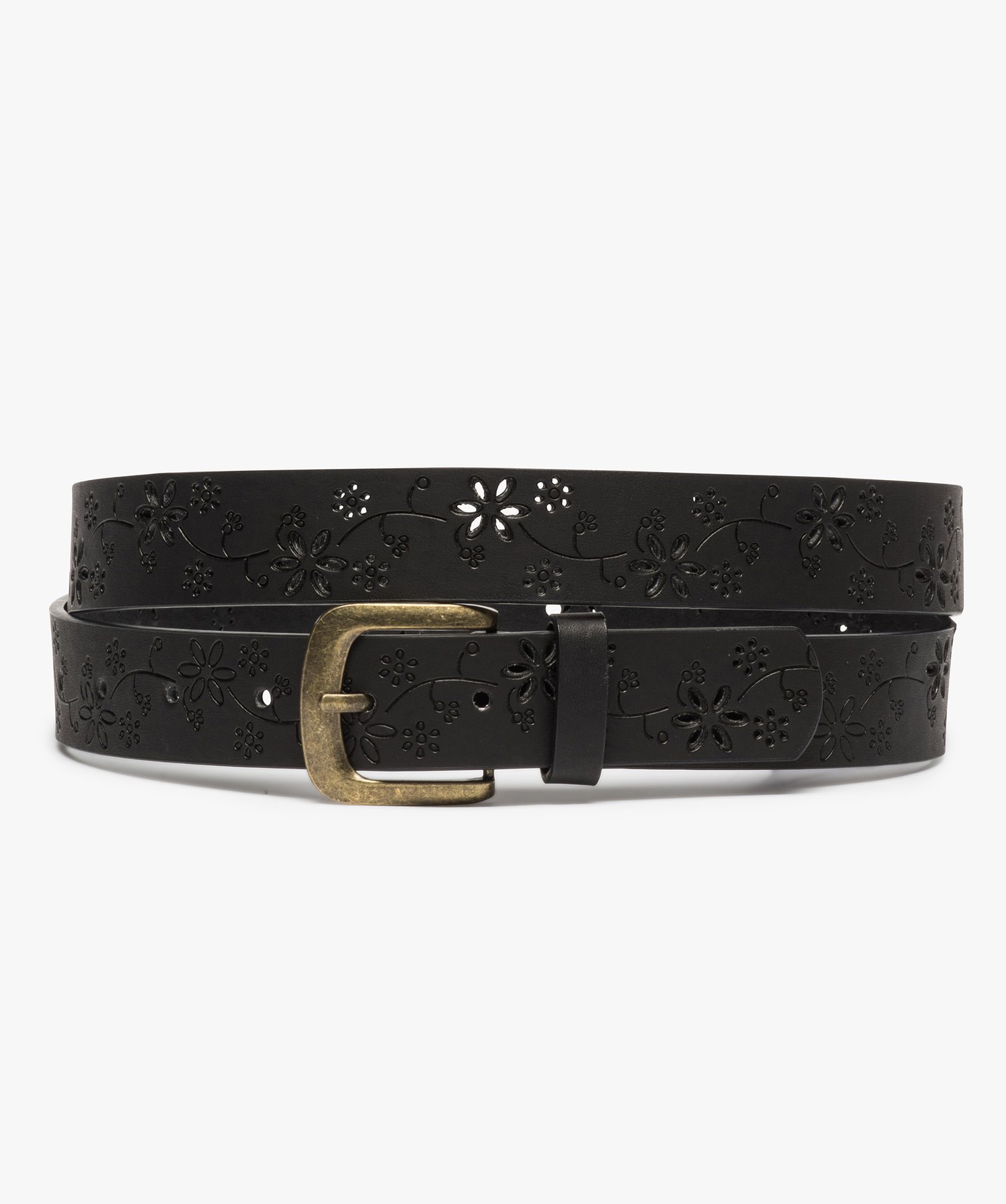 Ceinture femme à motifs fleuris perforés noir | GEMO