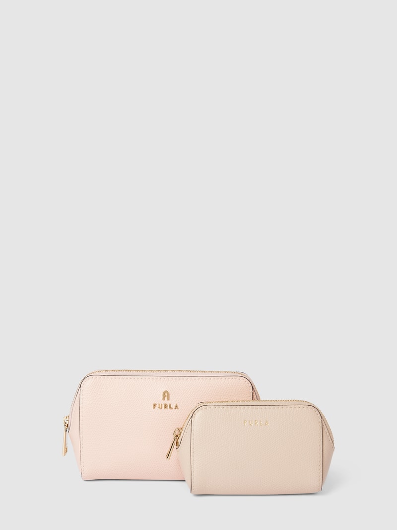 Kosmetiktaschen-Set mit Label-Applikation in rosé