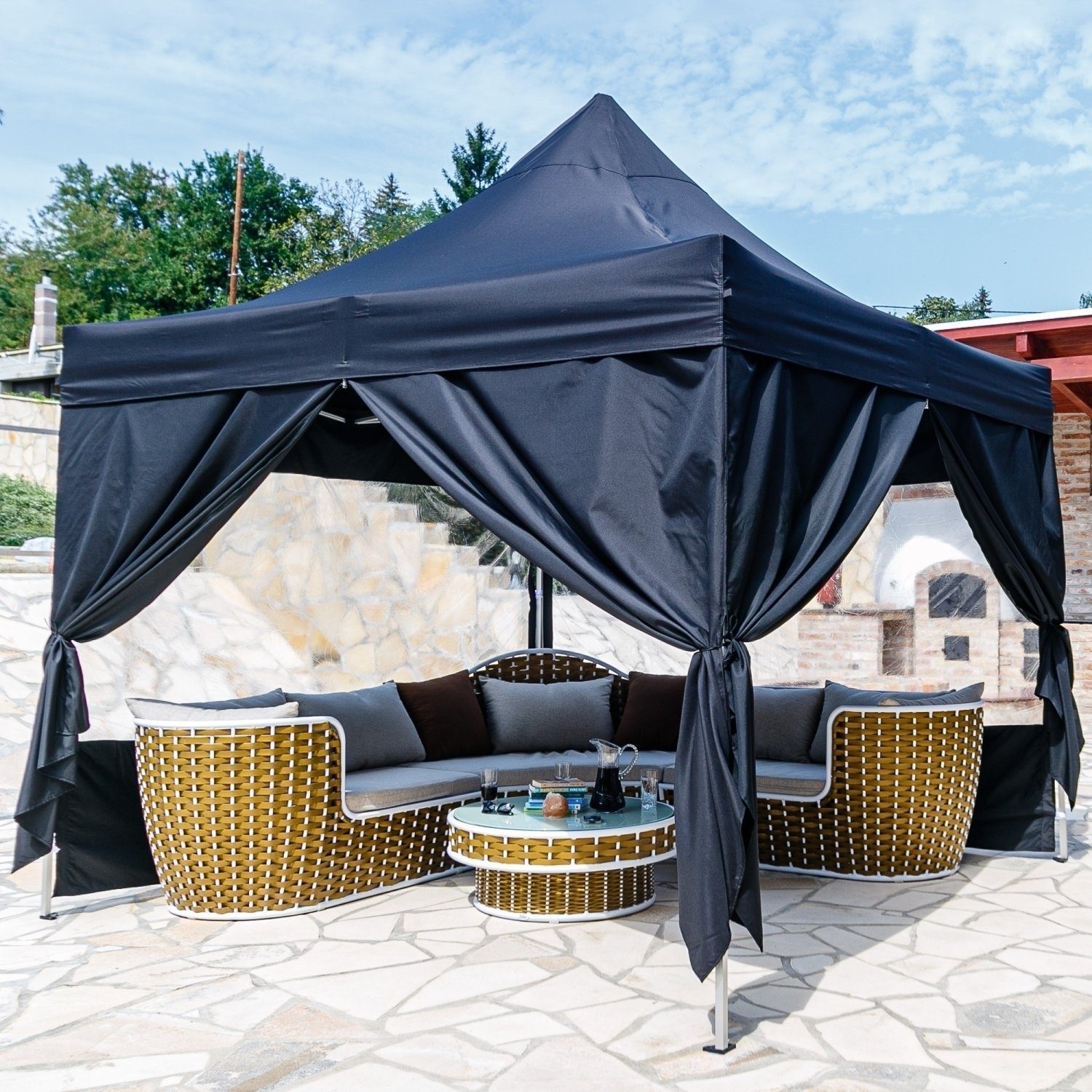 INSTENT Faltpavillon Pro 3x3 m Aluminium Pavillon Partyzelt, mit Trolley, wasserabweisend, UV-Schutz 50+, Farb- u. Modellwahl