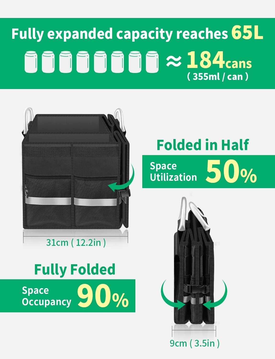 XDeer Aufbewahrungstasche 65 Liter XXL Kofferraum-Organizer,Auto Kofferraumtasche,Faltbox, wasserdicht faltbar und stabil,zur praktischen Aufbewahrung