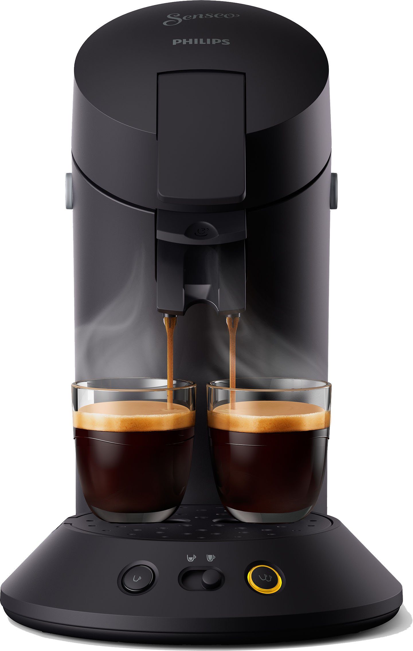Philips Senseo Kaffeepadmaschine Original Plus CSA 210/60, aus 28% recyceltem Plastik und mit 2 Kaffeespezialitäten, mattschwarz