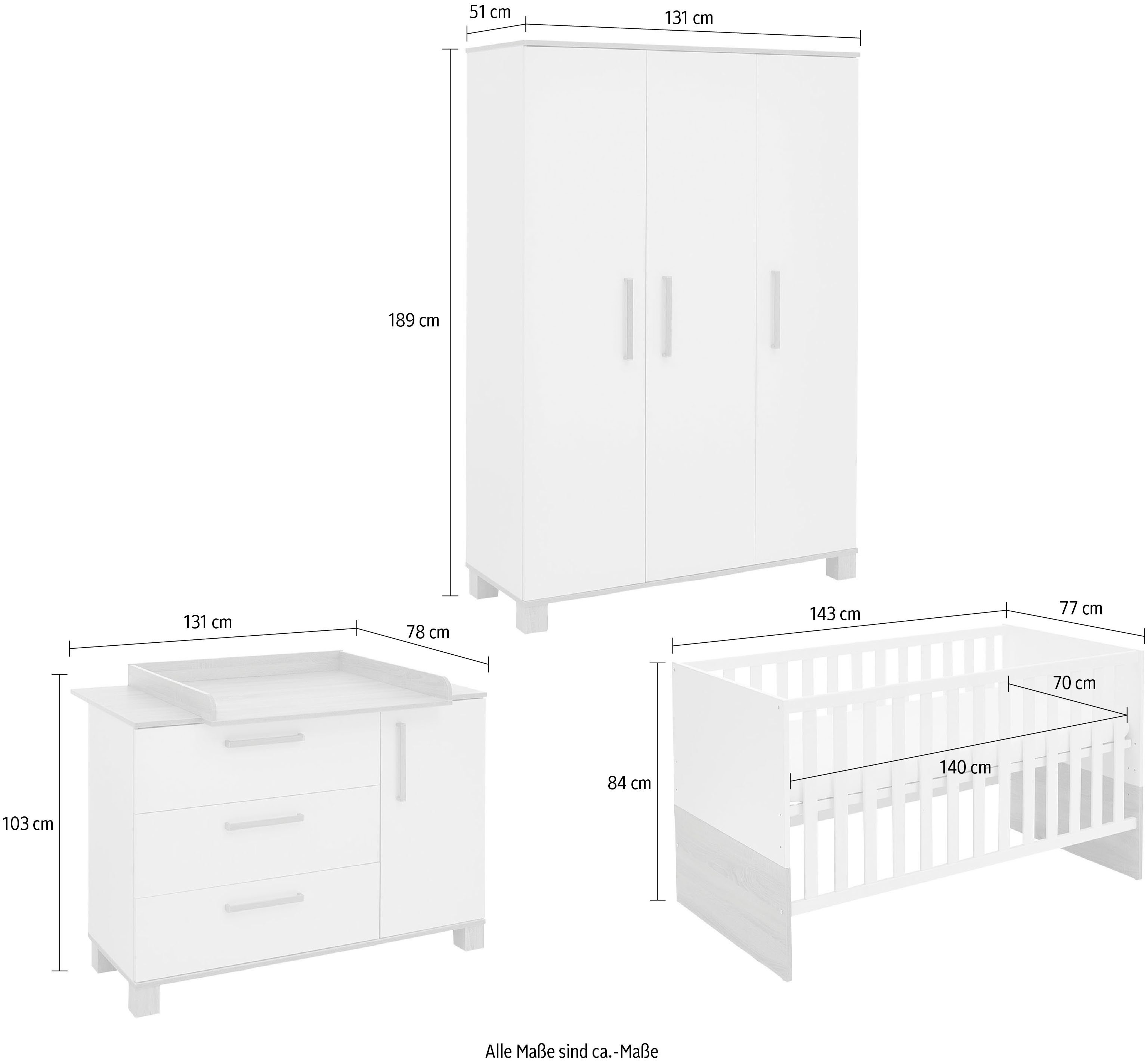 arthur berndt Babyzimmer-Komplettset Babyzimmer-Set Jana 3-teilig, (Set)