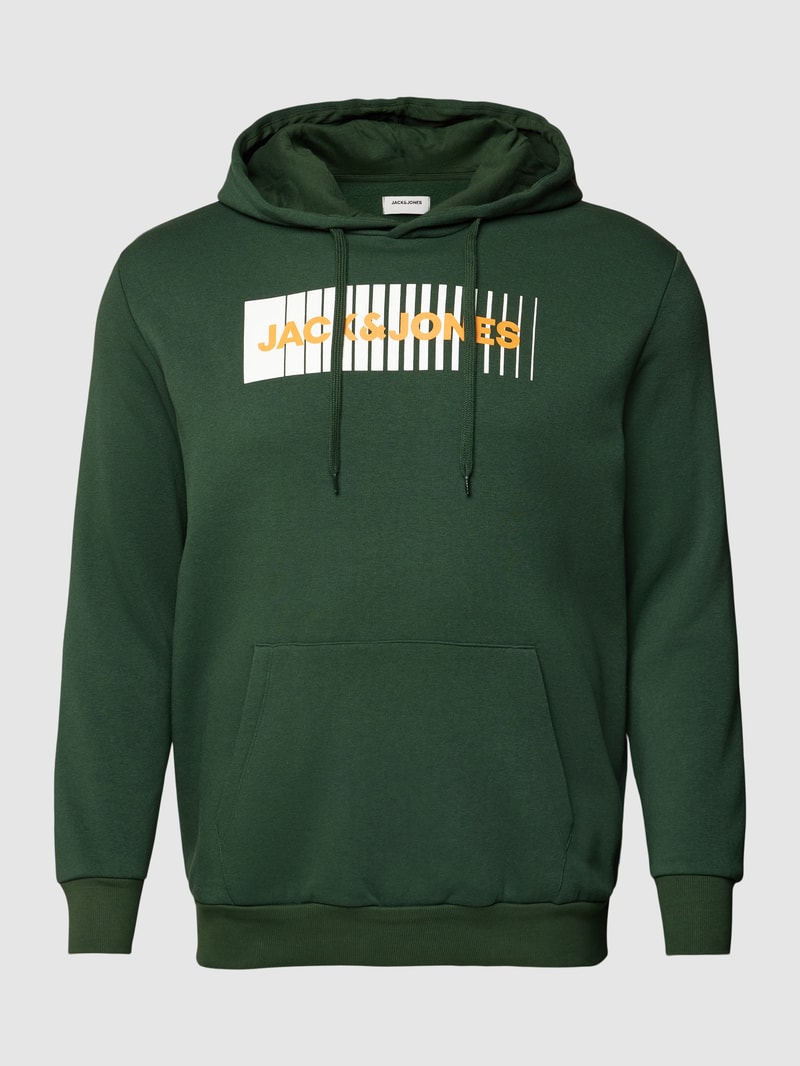 PLUS SIZE Hoodie mit Label-Print Modell 'ECORP' in dunkelgrün