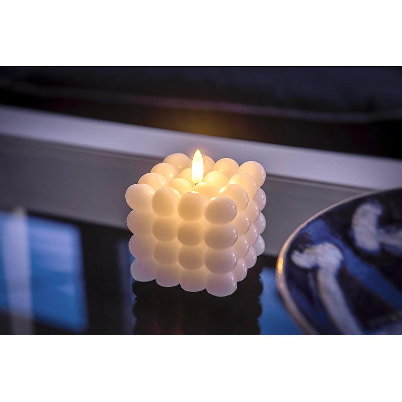 Vie Selected Kube LED-lys Boble 8,5x8,5x7,5 cm m/timer hvit
