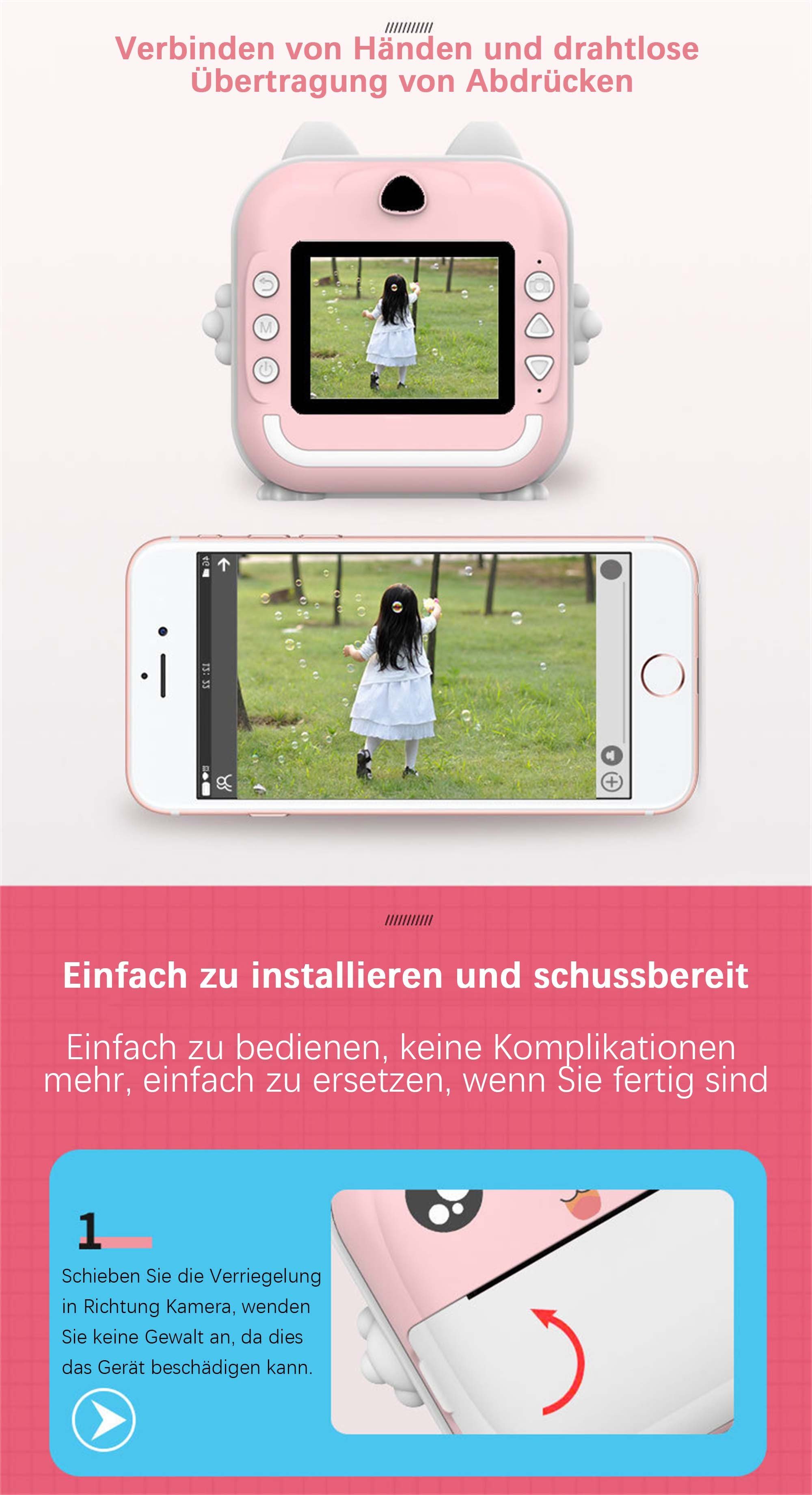 Yoyaxi ZXJ2 Sofortbildkamera (inkl. Alles in einem: Kamera und Drucker,Bis zu 6 Stunden Videomaterial, 2400W HD-Pixel, Drahtlose Übertragung, Speicherkarte einlegbar, Einfache Reichweite)