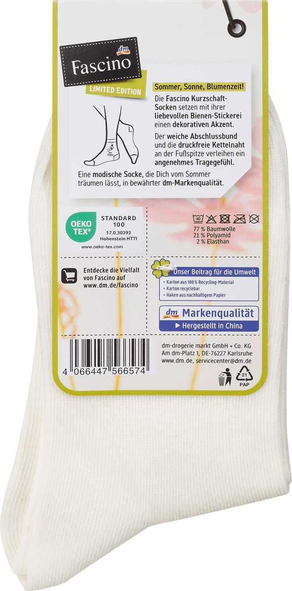 Socken mit Bienen-Stickerei weiß Gr. 35-38, 1 St