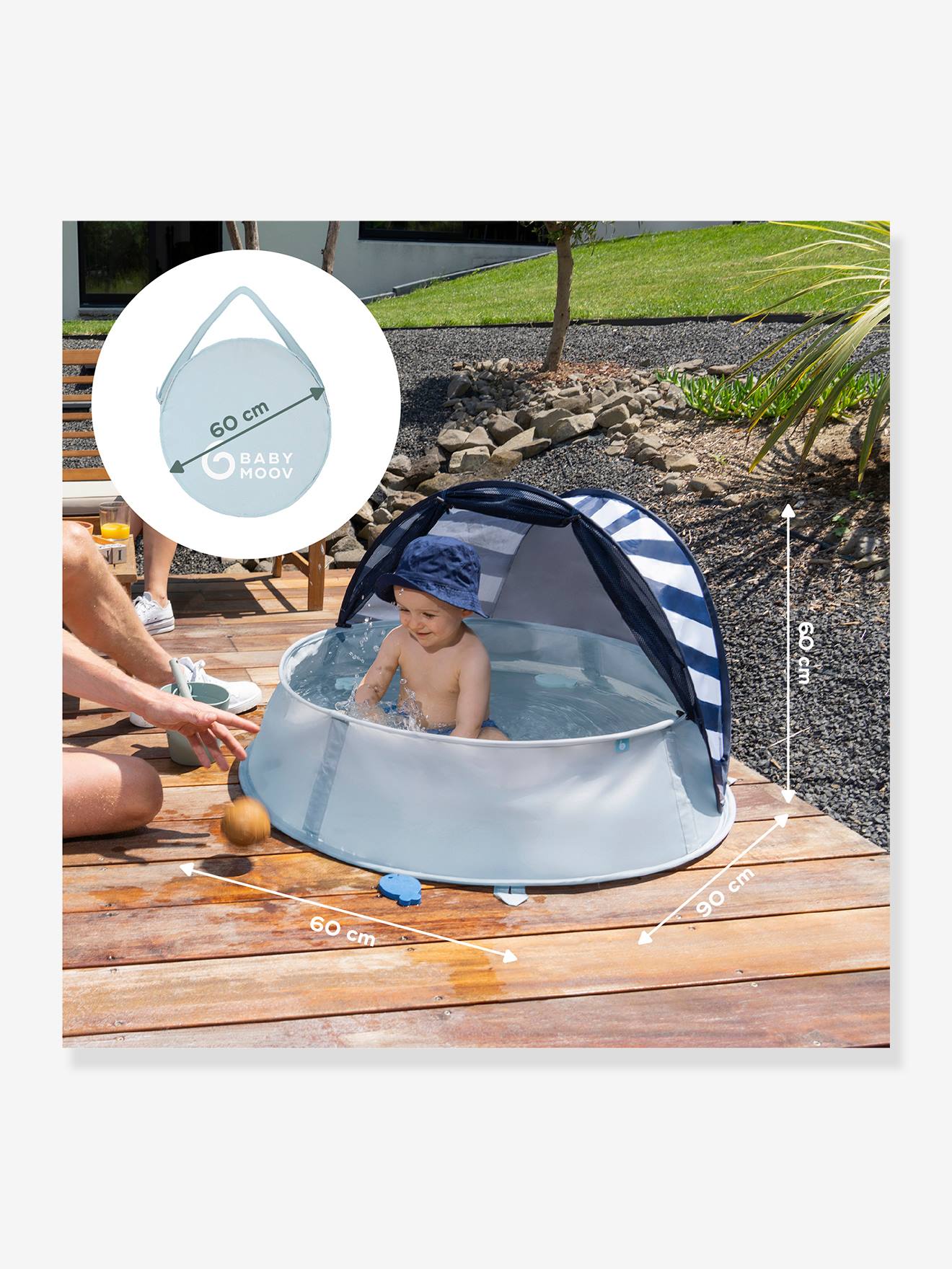 tente anti-UV UPF50+ pop-up Aquani BABYMOOV bleu blanc gris