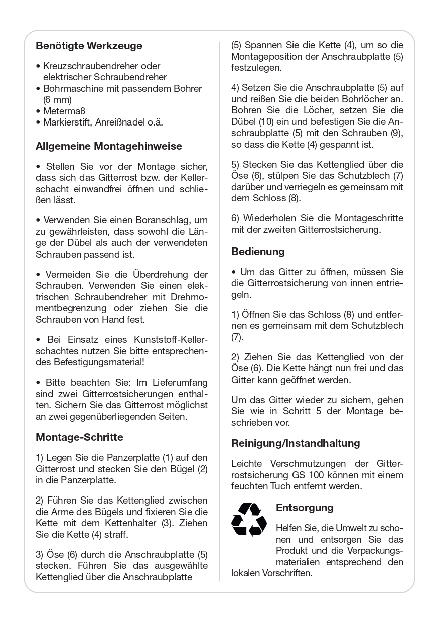 Basi Gitterrostsicherung - GS 100