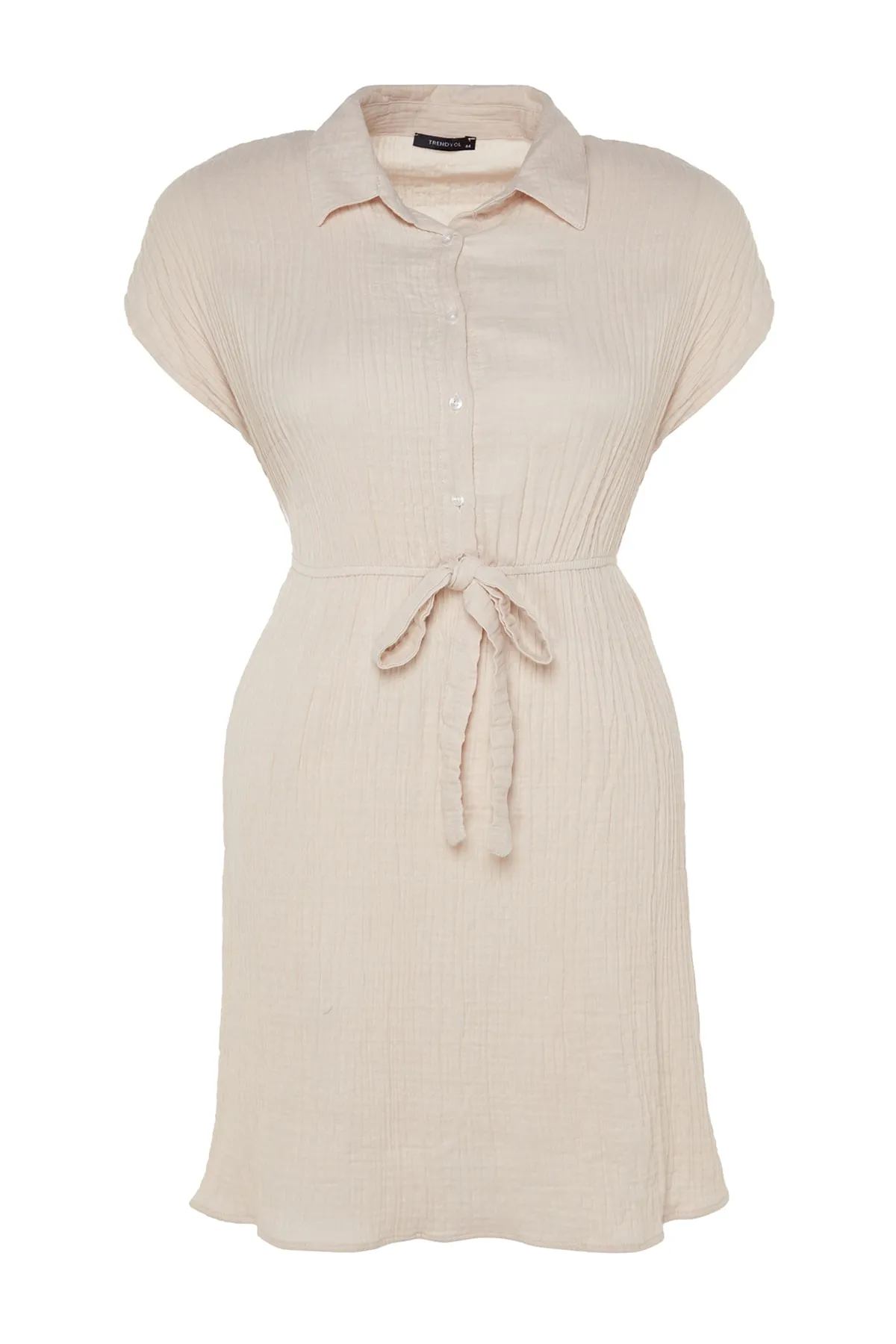 Trendyol Curve  Beiges gewebtes Kleid mit Gürtel TBBSS23AH00142