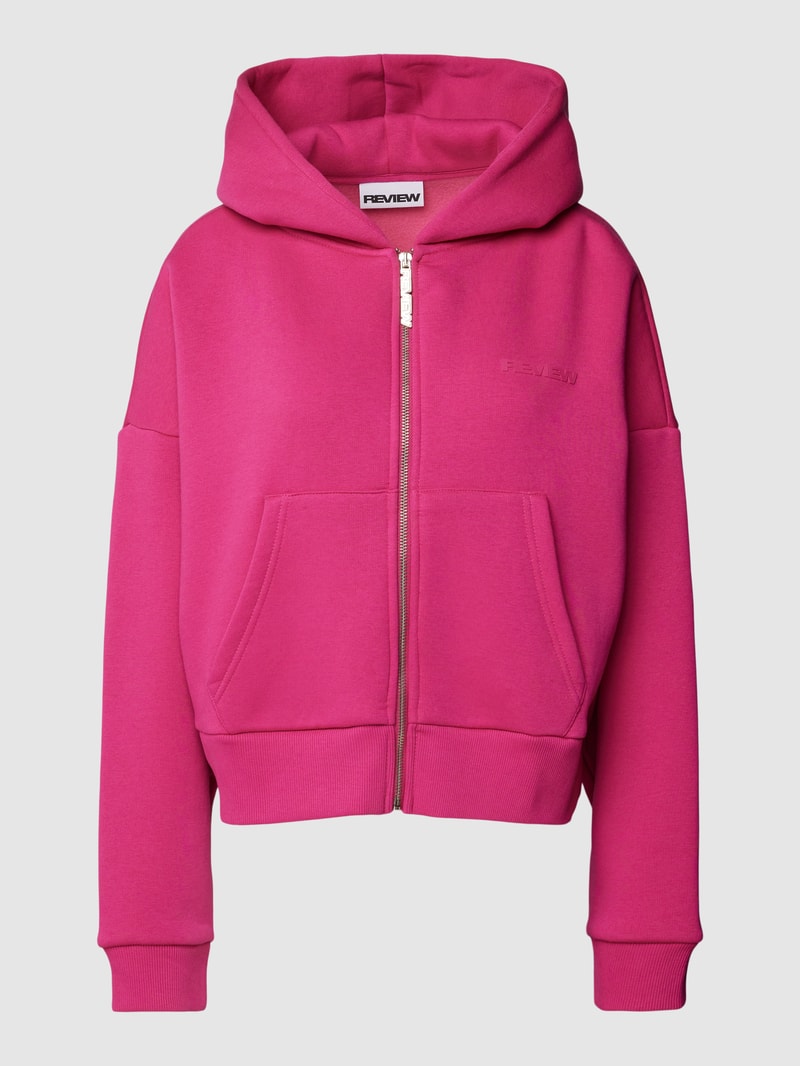 Sweatjacke mit Label-Print in fuchsia