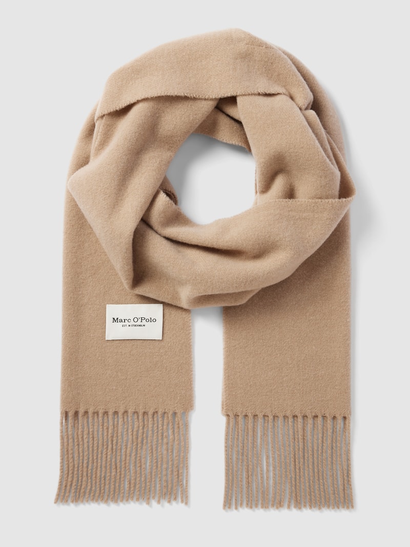 Schal aus Schurwolle mit Fransen in beige meliert