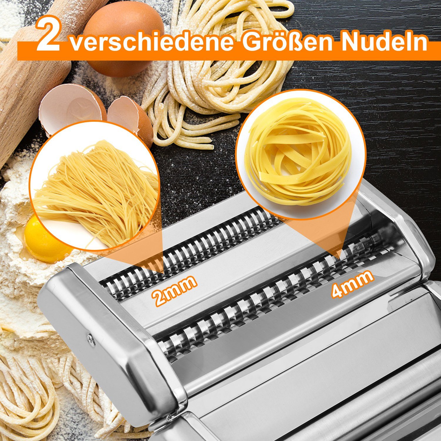 Gimisgu Nudelmaschine aus Edelstahl Pastamaker Pastamaschine Nudel Teig Pasta Maschine, 9 Nudelbvarianten Pasta Walze für Spaghetti Bandnudeln Lasagne