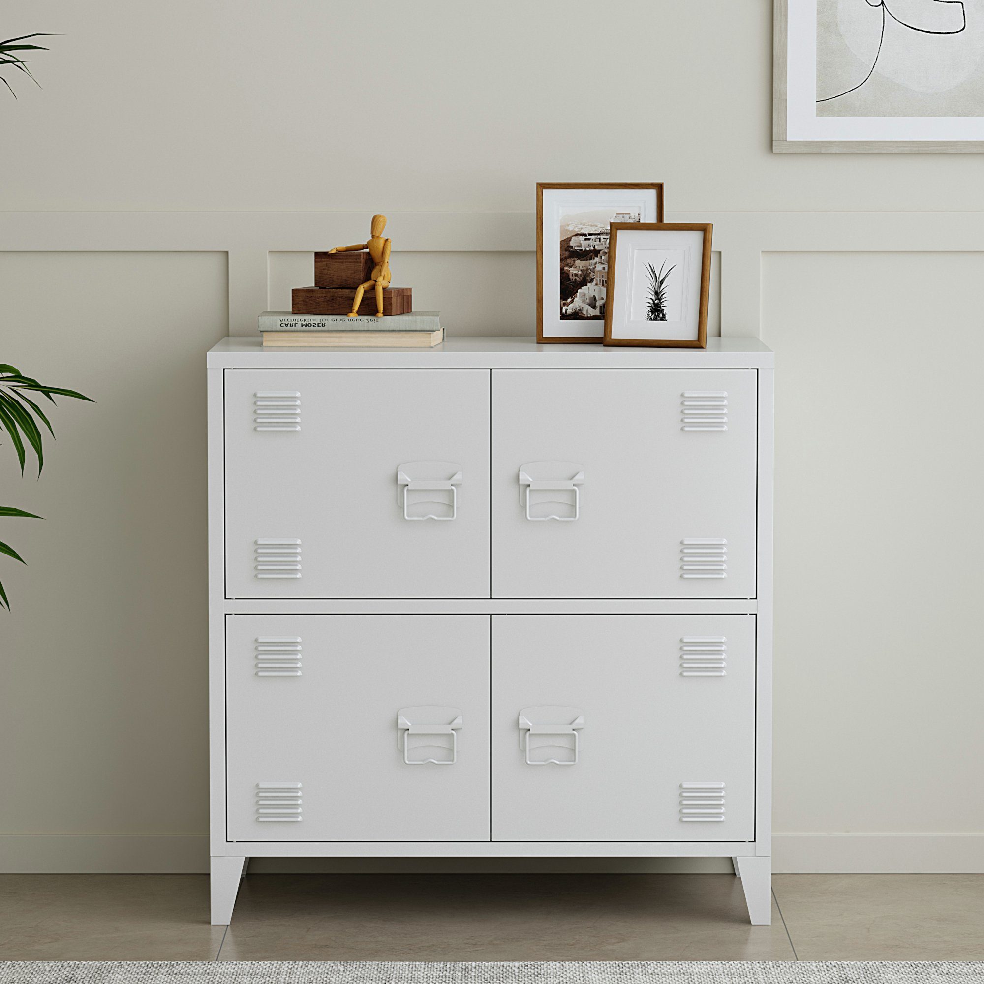 en.casa Mehrzweckschrank Hamina Büroschrank mit 4 Türen 80x40x82 cm Weiß