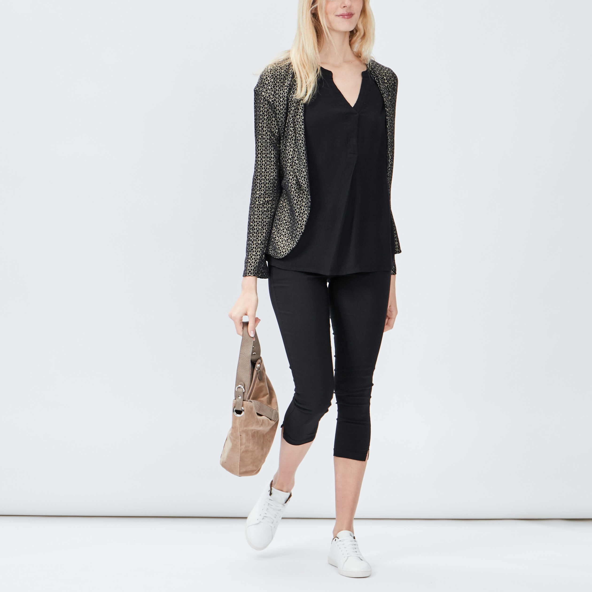 Pantacourt slim taille haute noir femme | La Halle